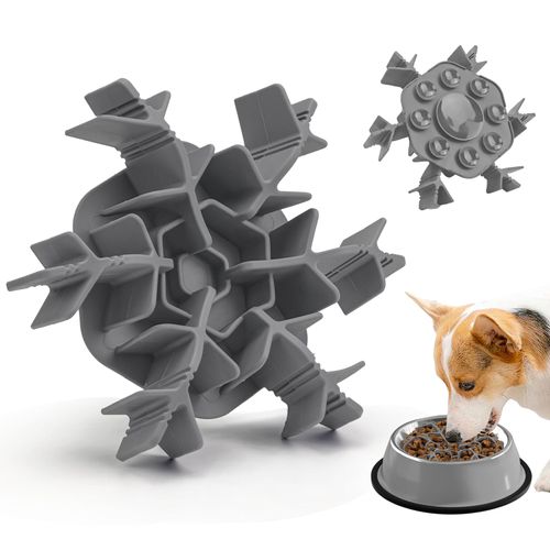 Slow Feeder Insert Cat Dog Bowl 4.7-7 Inch Non-Slip Anti-Chocking Cuttable Snowflake Design Slow Down Eating Feeding Pad with 9 Octopus Suction Cups for Small Medium Basic Elevated Dogs Bowls Grey