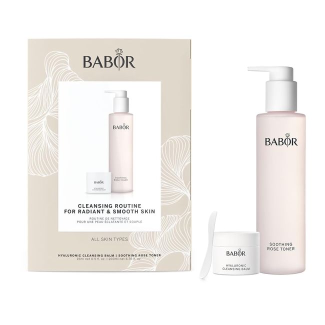 BABOR Hyaluronic Cleansing Balm & Rose Toner Set, Reinigungsset, für strahlende, geglättete Haut ohne Spannungsgefühle, beruhigend, 2 Teile