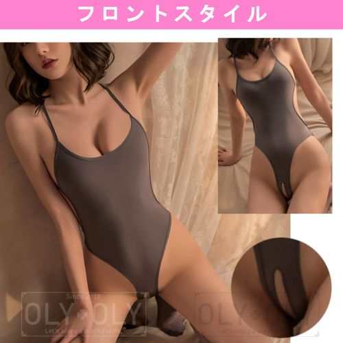 OLYOLY [3-Piece Set] Ultra High Leg Leotard, Perforated, Sexy Lingerie, Brazilian Wet and Transparent Swimsuit, Swimsuit, Swimsuit, Extreme OL's Cosplay Underwear, Knee-high, T-back Included (02 Gray)