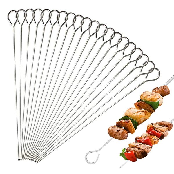 BBQ Metal Skewers Stainless Steel 20 PCS 7.87"/20cm Food-Grade Kebab Skewers Turkey Lacers QQ CAT Reusable Skewers for Air Fryer, Metal Skewer for Oven Halloween Christmas Party Turkey