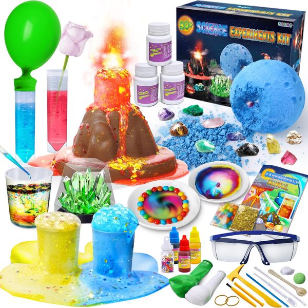 PATIFEED 50 Experiments Science Kit for Kids, Educational Science Lab Chemistry Set, Birthday Toys Gifts for Boys Girls, Volcano Eruption, Dig Gemstones