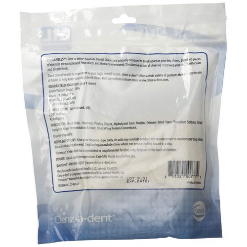 CEVA Animal Health Breakables Clenz-A-Dent Rawhide Dental Chews for Dogs, Medium/Large/11-50 lb/15 Count