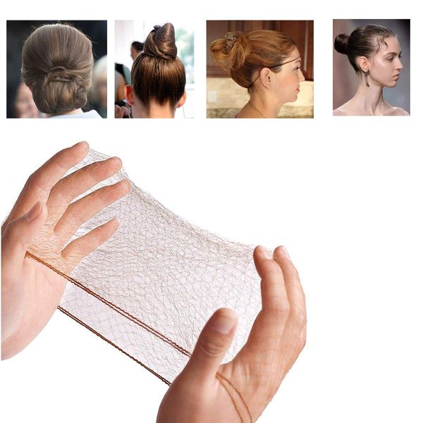 50PCS Hair Nets Invisible Elastic Edge Mesh Bun Hair Nets for Ballet Dance 20" Brown