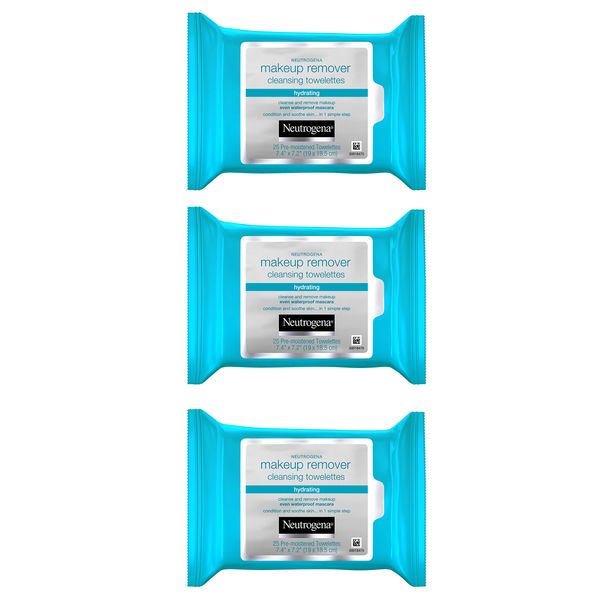 Neutrogena Makeup Remover Cleansing Towelettes, Daily Face Wipes to Remove Dirt, Oil, Makeup & Waterproof Mascara, 25 ct. (Pack of 3)