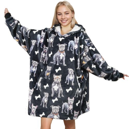 Pitbull Gifts for Men Women, Wearable Flannel Blanket Hoodies, Super Soft Warm Cozy with Big Pockets - One Size Fits Most
