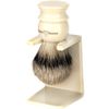 Edwin Jagger Large Silver Tip Badger Hair Shaving Brush with Drip Stand (Imitation Ivory)
