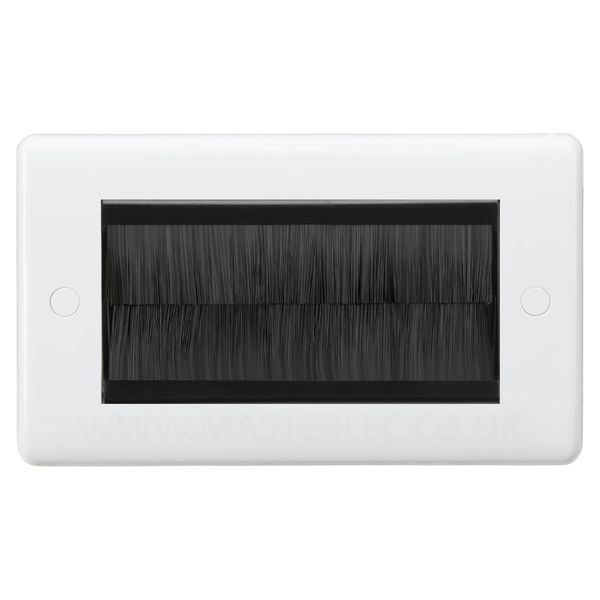 White Double 4 Gang Brush Cable Entry Wall Plate Black Insert Curved Edge