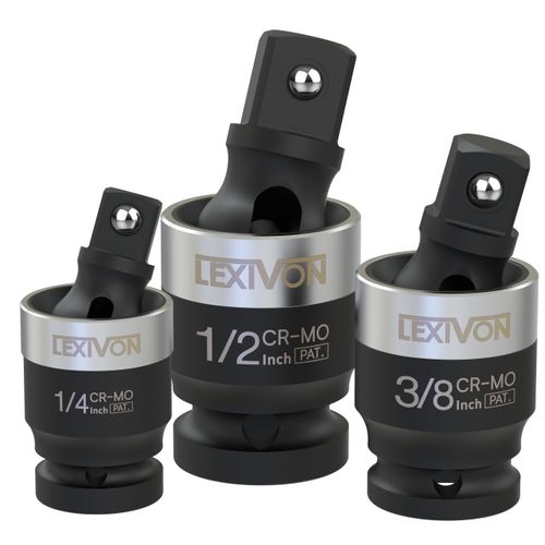 LEXIVON Premium Impact Universal Joint Socket Swivel Set | 3-Piece Ball Spring Design 1/2", 3/8", and 1/4" U-Joint Drive | Cr-Mo Steel - Full Impact Grade (LX-113)
