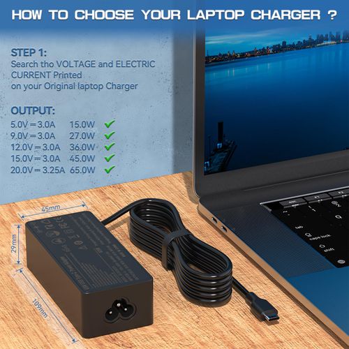 65W USB C Latitude Laptop Charger, Power Supply Cable Adapter for Dell Latitude 5420 5320 3520 7420 5520 5330 7390 7370 5285 5289 5290 7275 7285 7410,XPS 12 9250 XPS 13 9350,Chromebook 3100 3400 5190
