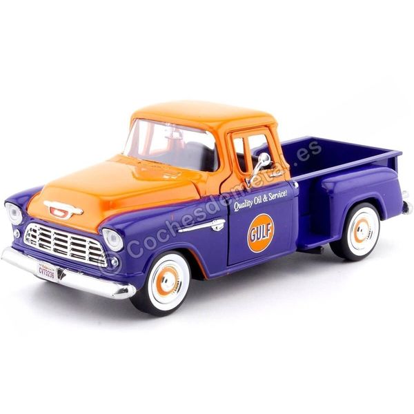 Motormax 1955 Chevrolet 5100 Stepside Pickup Truck Gulf Dark Blue and Orange 1/24 Diecast Model Car