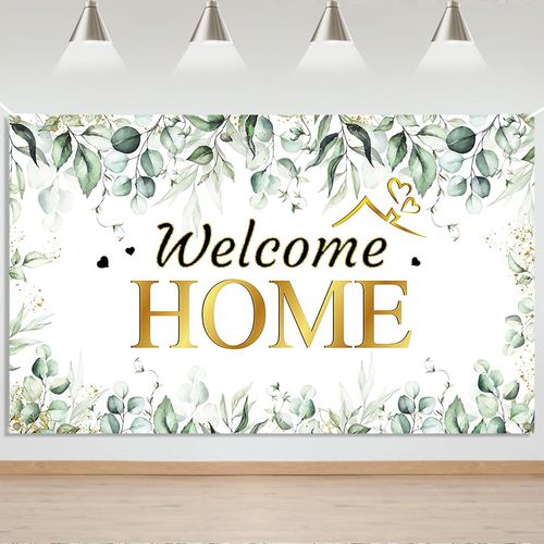 Mocsicka Welcome Home Backdrop Banner Green Leaves Welcome Home Backdrop We Missed You So Much Party Decor Family Reunion Patriotic Military Homecoming Returning Supplies