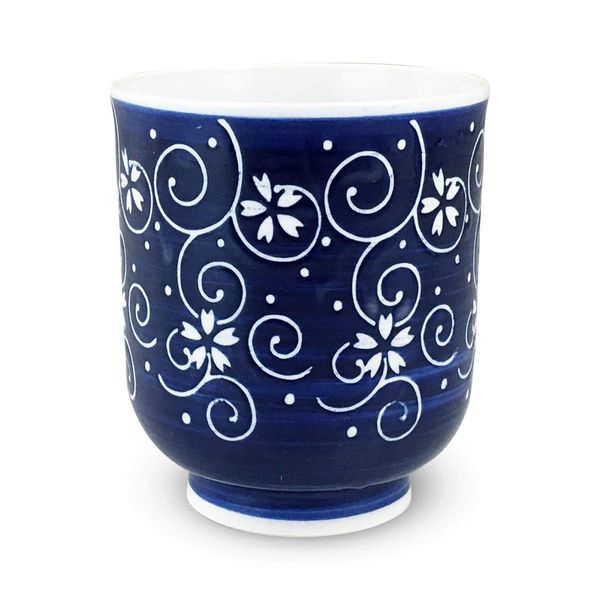 Ctoc Japan 942771 Tea Cup, Blue, Φ3.5 x 3.9 inches (8.8 x 10 cm), Cup, Extra Large, Hasami Ware, Carved Arabesque