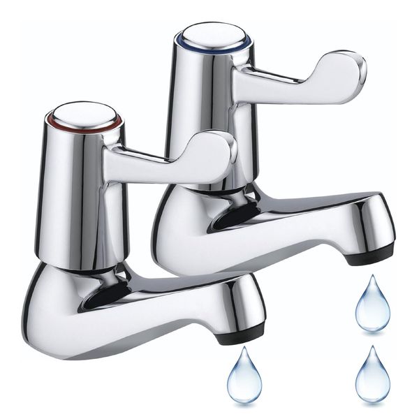 Chrome Lever Basin Taps, Pair of Bathroom Sink Taps for Bathroom Basin & Kitchen, Chrome Plated 2 Pair Hot & Cold Set Mixer Tapes ¼ Turn Lever Taps Hot and Cold-Water Tap