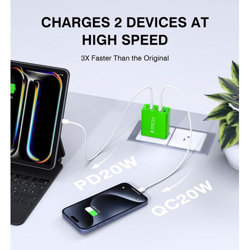 2 Pack 50W USB C Fast Charger Block,5-Port Type C Wall Charger Brick,2 USB A & 3 USB C PD3.0 Power Adapter Multiport Charging Plug Box for iPhone 12/13/14/15/16,Pad Mini/Pro, Cellphones(Green)