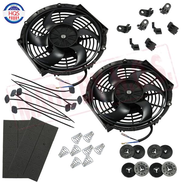 2X 10" inch 12V 1750CFM Electric Radiator Slim Cooling Fan Push Pull Universal