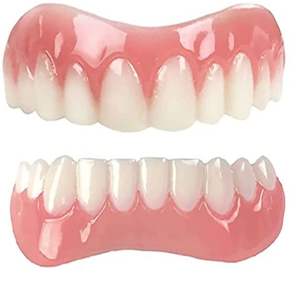 Denture Silicone Denture Temporary Teeth Natural Tone Instant Veneer Reusable Whitening Cosmetic Veneer Teeth Top and Bottom Veneer Unisex, 1 pair