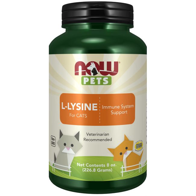 NOW Pet Health, L-Lysine Supplement, Powder, Formulated for Cats, NASC Certified, 8-Ounce