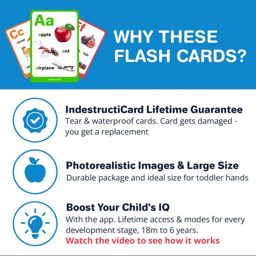 Magic Flash Cards Come to Life with Included App. Tear & Waterproof, Photorealistic Images. Alphabet, Foods, Animals, Objects. Educational Toy for Toddlers & Preschoolers, Ages 18m to 6 Years Old