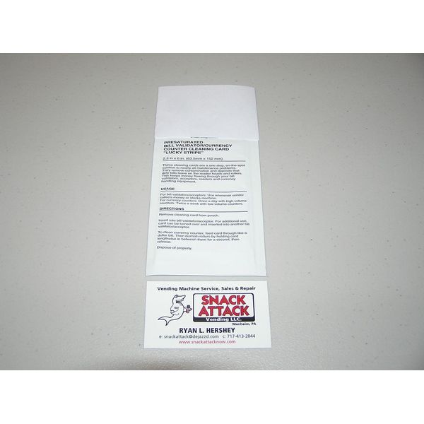 MARS MEI, COINCO, MAKA, CONLUX, (1) BILL VALIDATOR READER CLEANING CARD