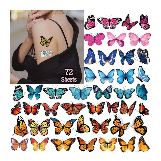 Acevegue 560 Stück Schmetterling Temporäre Tattoo, 3D Schmetterling Gesicht Fake Tattoos Frauen Schmetterlinge Deko, Tattoos Aufkleben Damen Klebetattoos Erwachsene Tattoo Sticker Geburtstag Deko