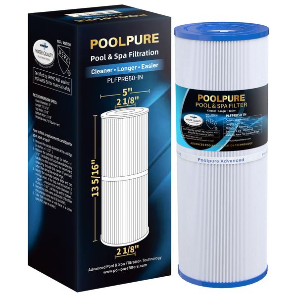 POOLPURE PLFPRB50-IN Spa Filter Replaces Pleatco PRB50-IN, PRB50IN, Unicel C-4950, Filbur FC-2390, Jacuzzi J210/J220/J235/J245/J275, Guardian 413-212-02, 373045, 5X13 Drop in Hot Tub Filter, 1 Pack