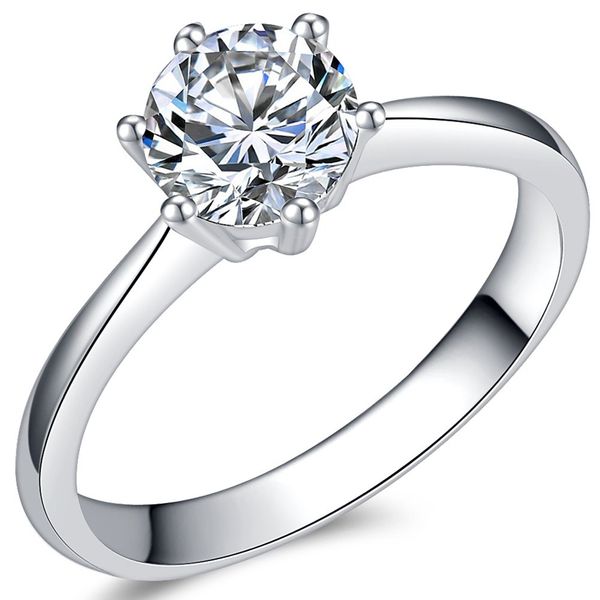 1.0 Carat Classical Stainless Steel Solitaire Engagement Ring (Silver, Q)