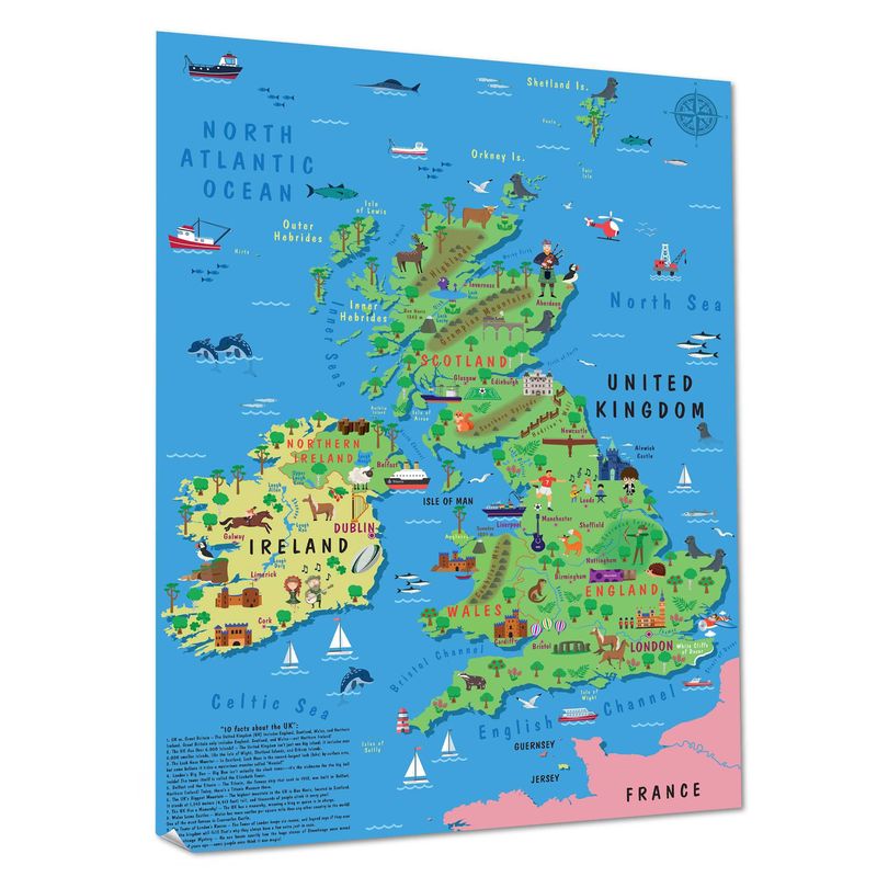 Children’s United Kingdom & Ireland Map Poster for Wall – Large A1