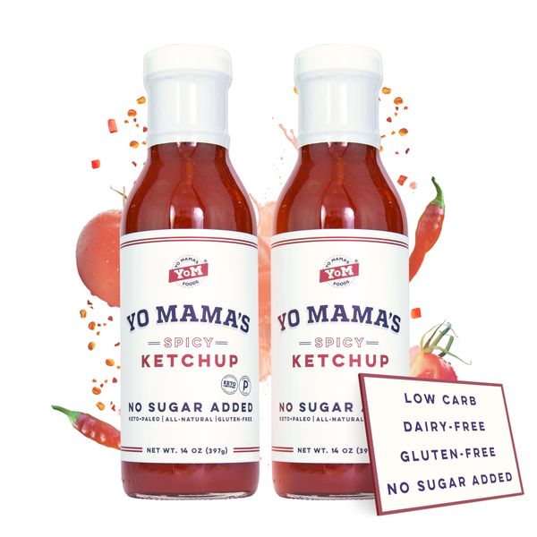 Yo Mama's Foods Keto Spicy Ketchup – Pack of (2) - No Sugar Added, Low Carb, Vegan, Gluten Free, Paleo Friendly, and Made with Whole Non-GMO Tomatoes!