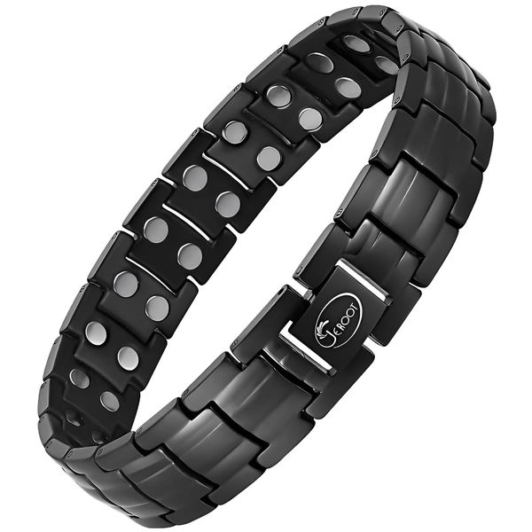 JEROOT Magnetic Bracelets for Men, Pure Titanium Double Row Strong Magnets(3500Gauss Per Magnet) Bracelet, Men's Bracelet with Adjustment Tool & Jewelry Gift Box (Black)