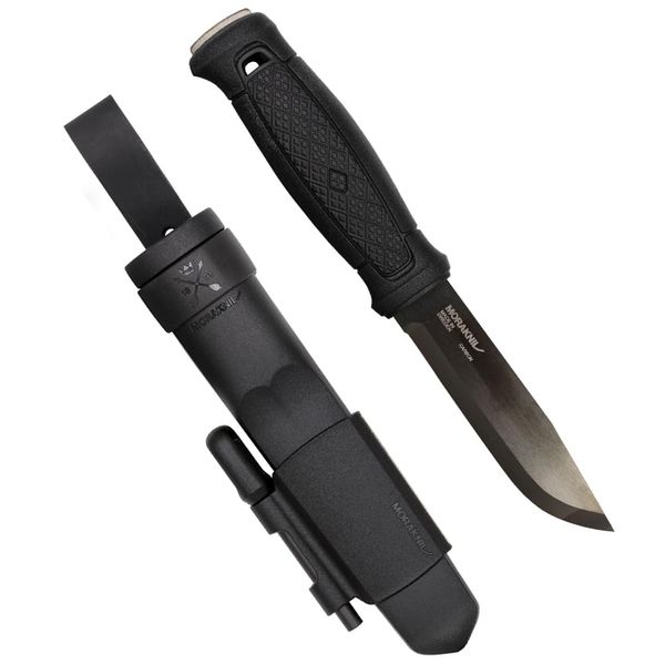 Morakniv Gerberg Black Blade Survival Kit, Carbon, Blade Thickness: 0.13 inches (3.2 mm), Full Tang Knife, Wood Splitting