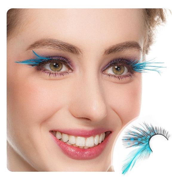 Dorisue Eyelashes Sexy Blue Point Peacock Prints Volume Feather eyelashes Extra extension false eye Makeup Blue Color One Pair