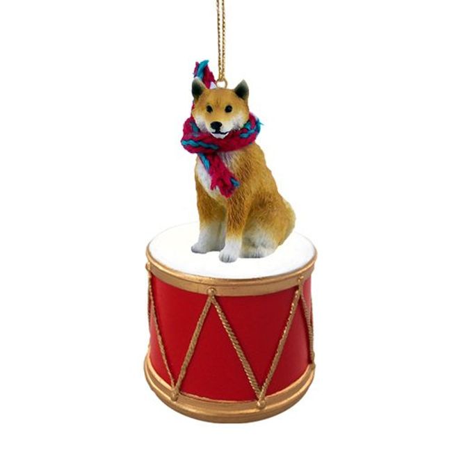 SHIBA INU Dog DRUM Christmas Ornament w/Gold String & Scarf DRD96