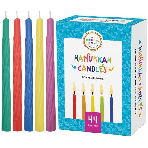 The Dreidel Company Menorah Candles Chanukah Candles 44 Colorful Hanukkah Candles for All 8 Nights of Chanukah (Single-Pack)