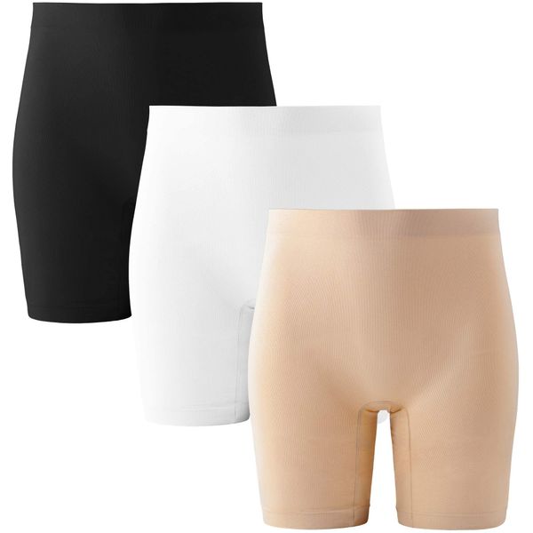 INNERSY Radlerhose Damen Kurz Hose Unter Kleid Anti Scheuern Slipshorts Radlerhosen Set 3er Pack (L/42, Schwarz/Beige/Weiß)