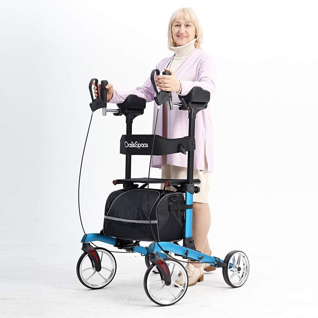 Oasisspace Heavy Duty Rollator Walker - Bariatric Rollator Walker with Large Seat for Seniors Support Up 500 lbs (Blue)