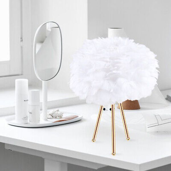 Feather Table Light Home Decorative Bedside Desk Lamp Elegant Feather Lampshade