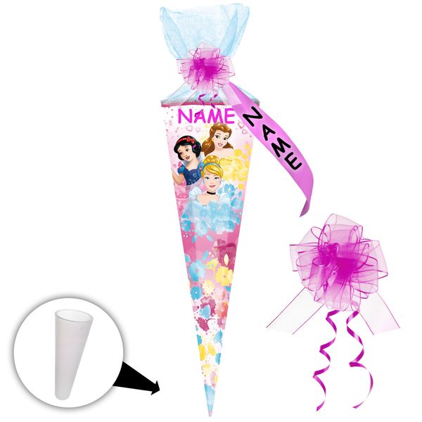 alles-meine.de GmbH Schultüte - Princess - Schneewittchen - Belle - Cinderella - 22 cm - rund - incl. Name und individueller Schleife - mit Tüllabschluß - Zuckertüte - mit / ..