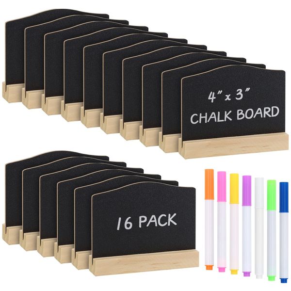 ALOTCHE Mini Chalkboard Signs with Stand, 16 Pack Reusable Wooden Tabletop Chalkboard 4 X 3 Inch, Buffet Food Signs for Party Black Mini Tabletop Sign for Restaurant, Wedding and Bar Countertop