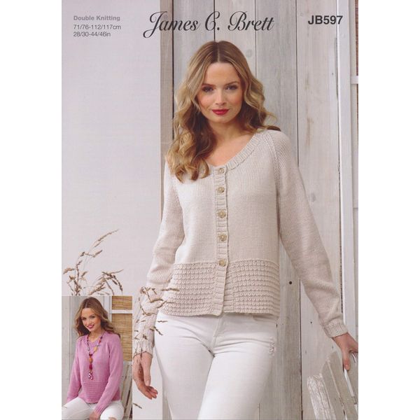 James C Brett JB597 Knitting Pattern Womens Sweater and Cardigan in Pure Cotton DK