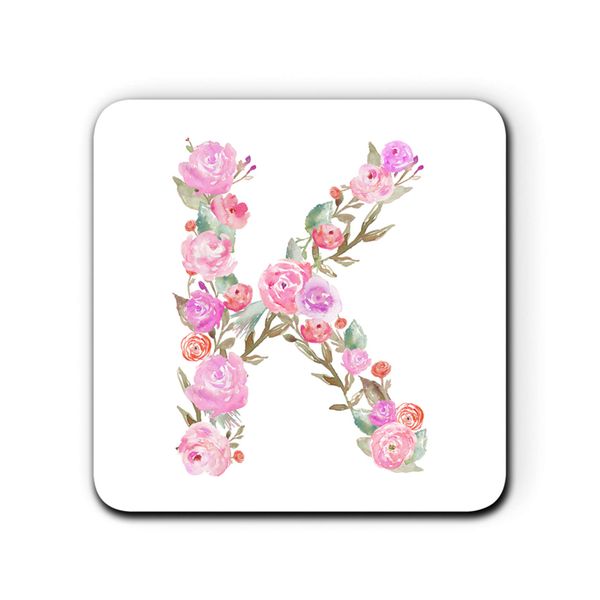 Personalised Initial K Any Letter Pink Roses Floral One Coaster