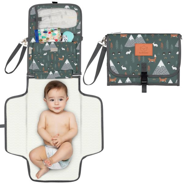 Portable Diaper Changing Pad - Waterproof Travel Changing Mat for Baby, Foldable Baby Diaper Clutch, Detachable Baby Travel Diaper Mat for Diaper Changing Station, Diaper Change Mat (Woods)