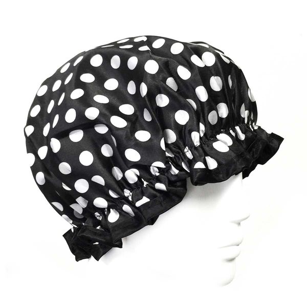 Wrapables Trendy Satin Shower Cap, Black and White Dots