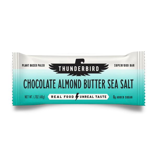 Thunderbird Bars Energy Snack, Gluten-Free with Protein, Healthy Real Food, Vegan Paleo Non-GMO, No Added Sugar, Chocolate Almond Butter Sea Salt Flavor (12 Count, 1.7 oz. Bars)