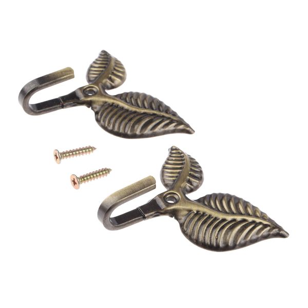 Hicello 2Pcs Bronze Vintage Leaf Design Curtain Tieback Hold Back Hooks