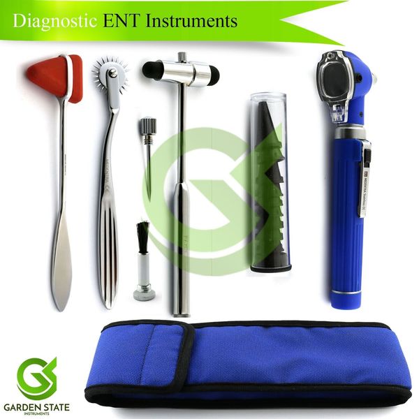 Mini Fiber Optic Otoscope Reflex Percussion Hammer Buck ENT Instruments Kit