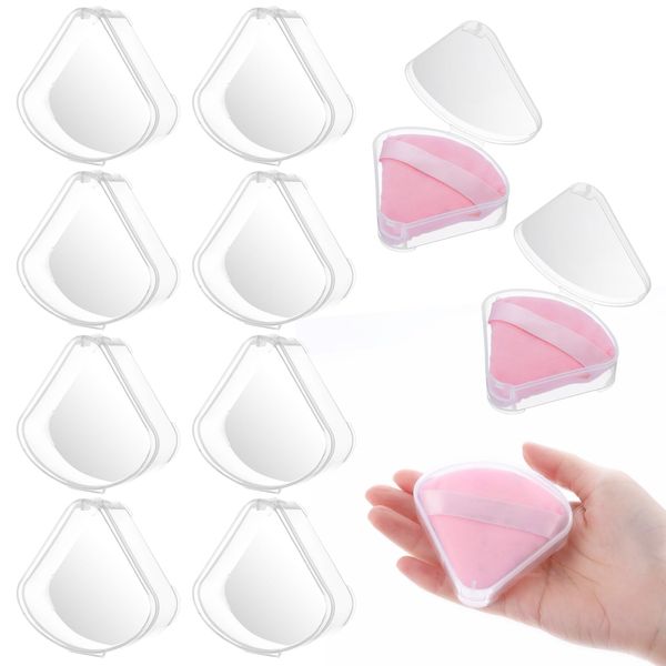 8 Pcs Powder Puffs Cases, Triangle Powder Puff Container Clear Makeup Sponge Protective Container Portable Beauty Blender Holder Reusable Dust-Proof Pocket Cosmetic Puff Box for Travel