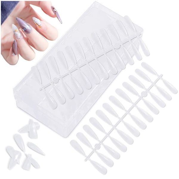 Kalevel 504 Pieces Nail Tips, Long Design, Decoration, Transparent, Nail Ornaments, Short Nails, Nail Tips, Nail Extension, False Nails, Kids, Women, Beauty Salon, Professional, Beginners, Set of Nail Practice Tips, Sharp Tips