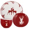 6 Piece Reindeer Festive Stoneware Dinner Set - Dishwasher Microwave Safe