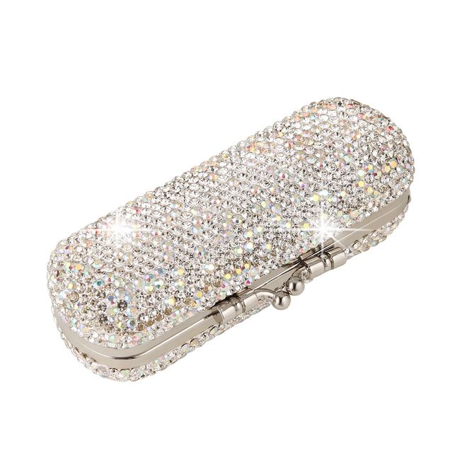 AsAlways Glänzender Strass-Kristall, tragbarer Lippenstift-Etui mit Spiegel, tragbar, glitzernde Diamanten, Make-up-Kosmetik-Aufbewahrungshalter für Reisen, Damenmode, silber