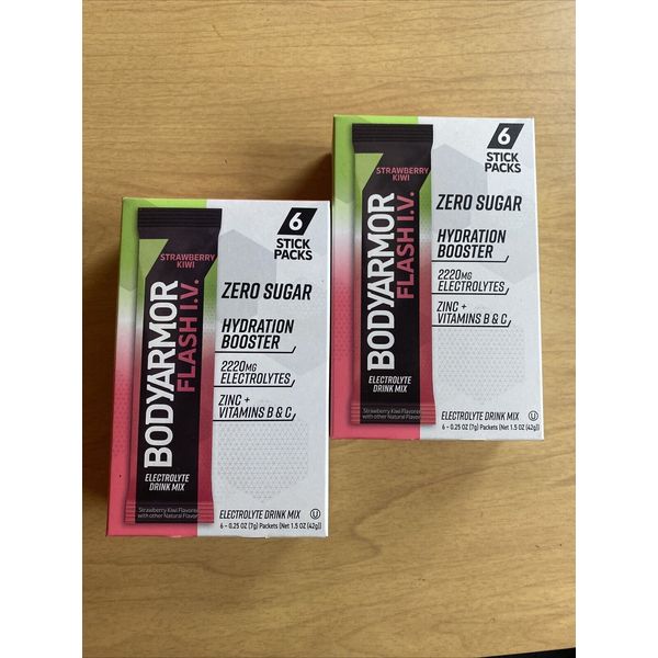 BODYARMOR 2x Flash IV Electrolyte Packets Strawberry Kiwi Zero Sugar Drink Mix